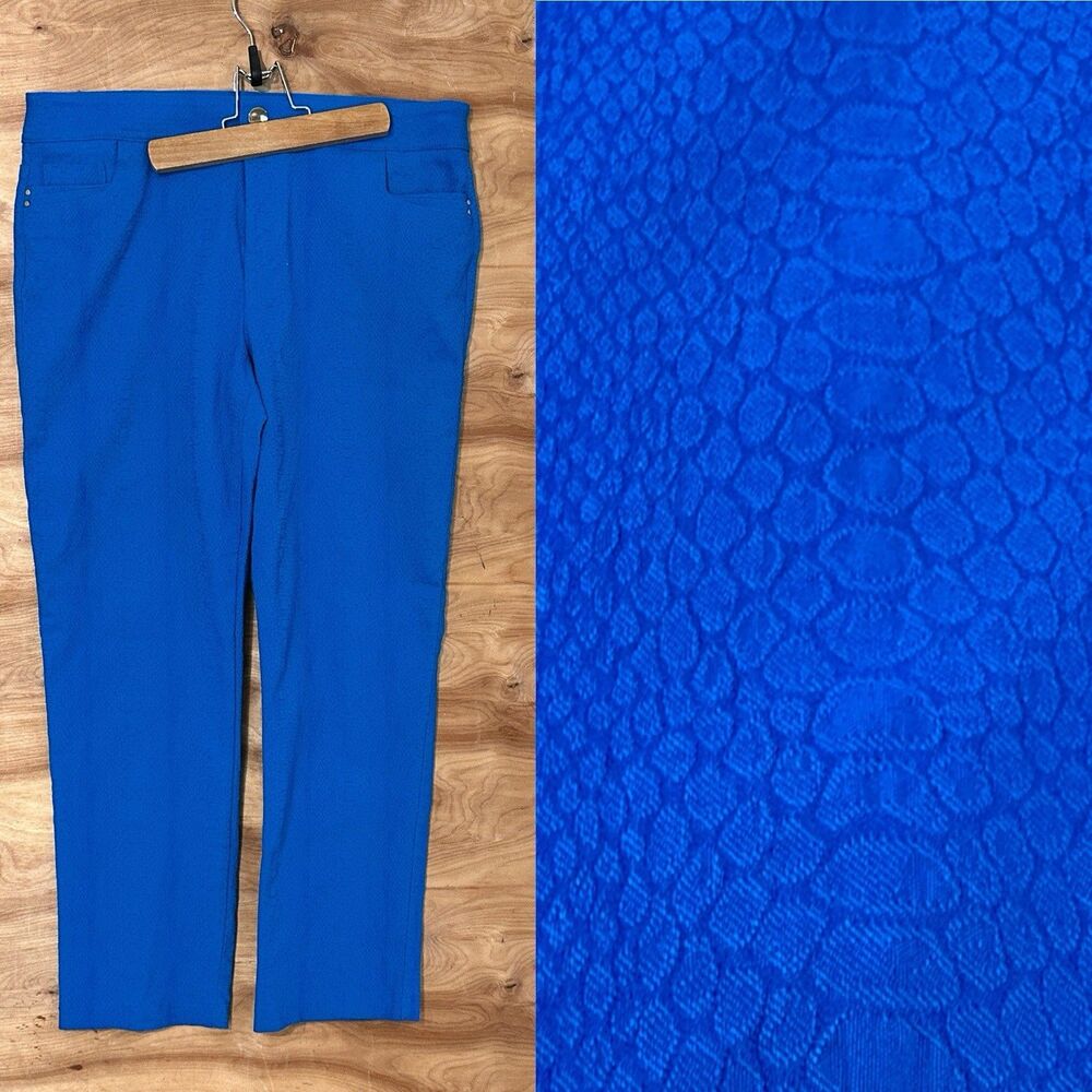 Attyre Woman 14 X 26” L Pants Blue Snakeskin Animal Print Zipper Stretch